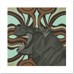 African Hippo Modern Abstract Background Posters and Art